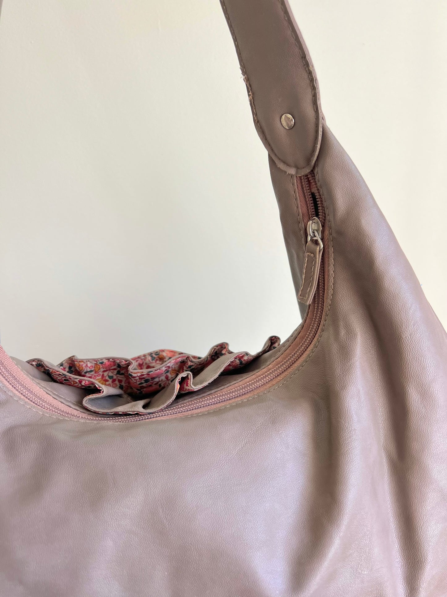 Taupe Rose Detail Shoulder Bag