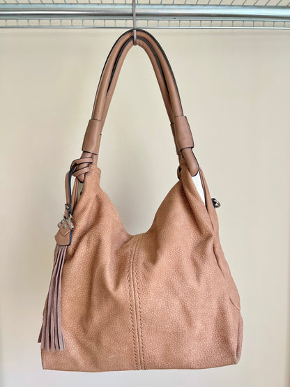 Taupe Slouchy Shoulder Bag with Tassel Detail