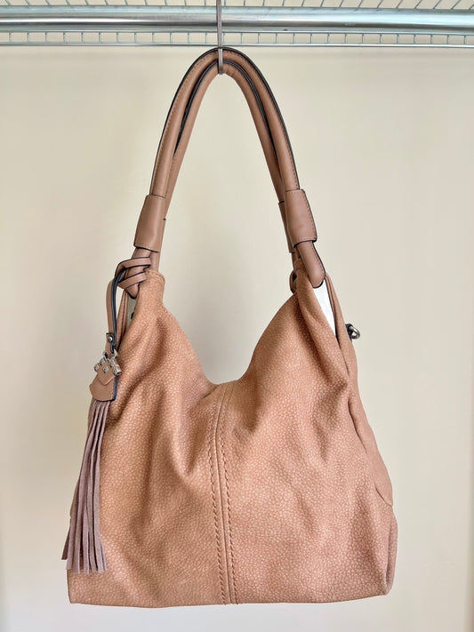 Taupe Slouchy Shoulder Bag with Tassel Detail