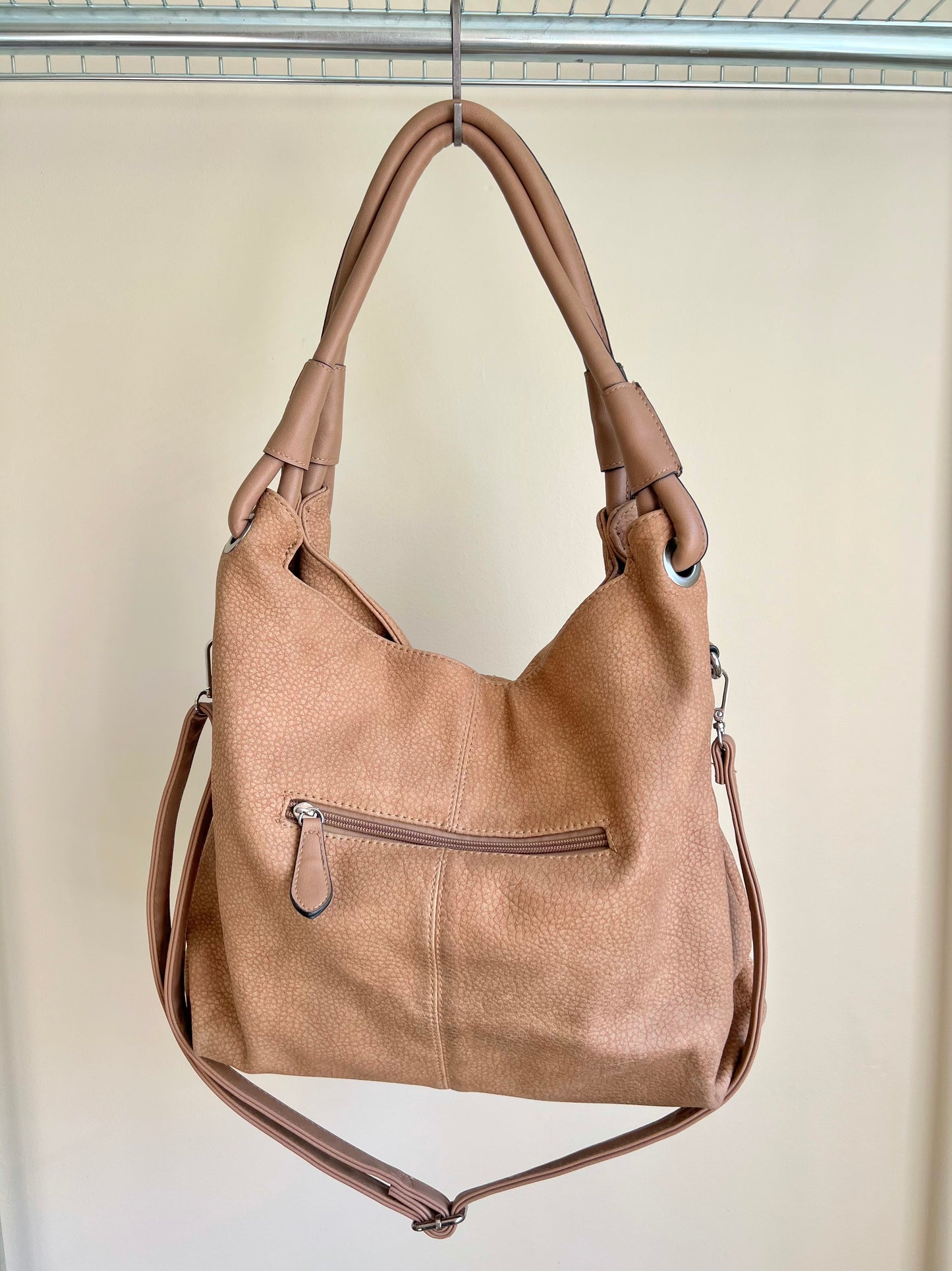 Taupe Slouchy Shoulder Bag with Tassel Detail