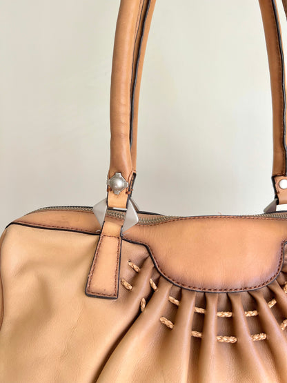Tan Leather Shoulder Bag with Silver Details