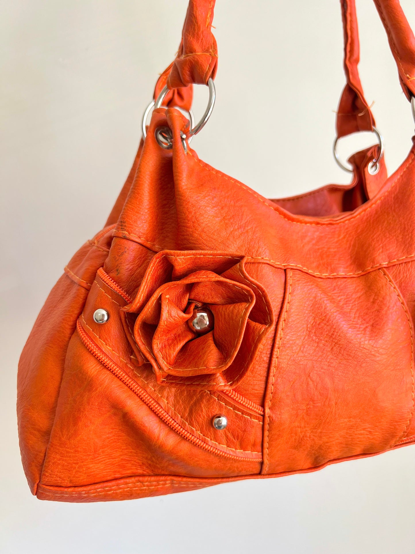 Orange Rose Detail Shoulder Bag