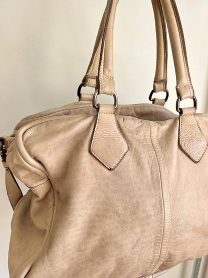Beige Leather Shoulder Bag with Extra Strap