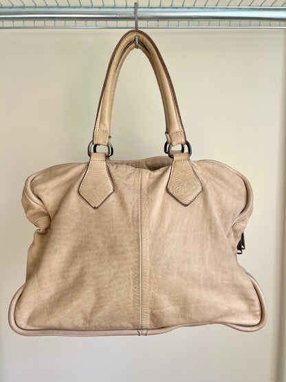Beige Leather Shoulder Bag with Extra Strap