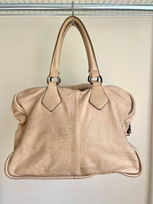 Beige Leather Shoulder Bag with Extra Strap