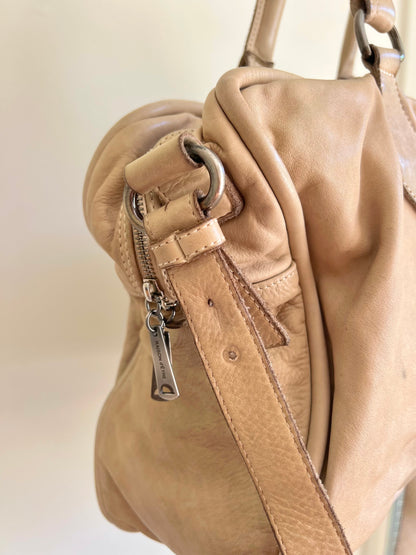 Beige Leather Shoulder Bag with Extra Strap