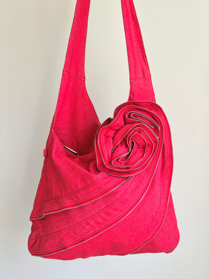 Red Zip Rose Crossbody Bag