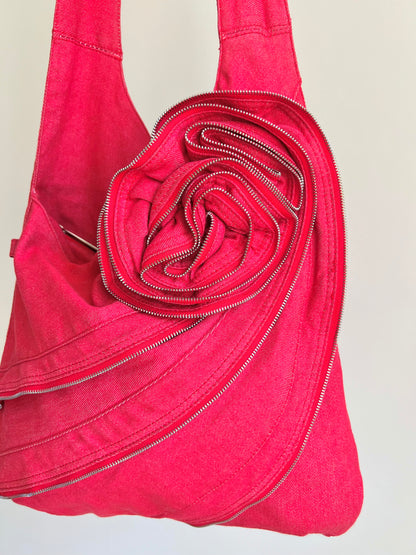 Red Zip Rose Crossbody Bag