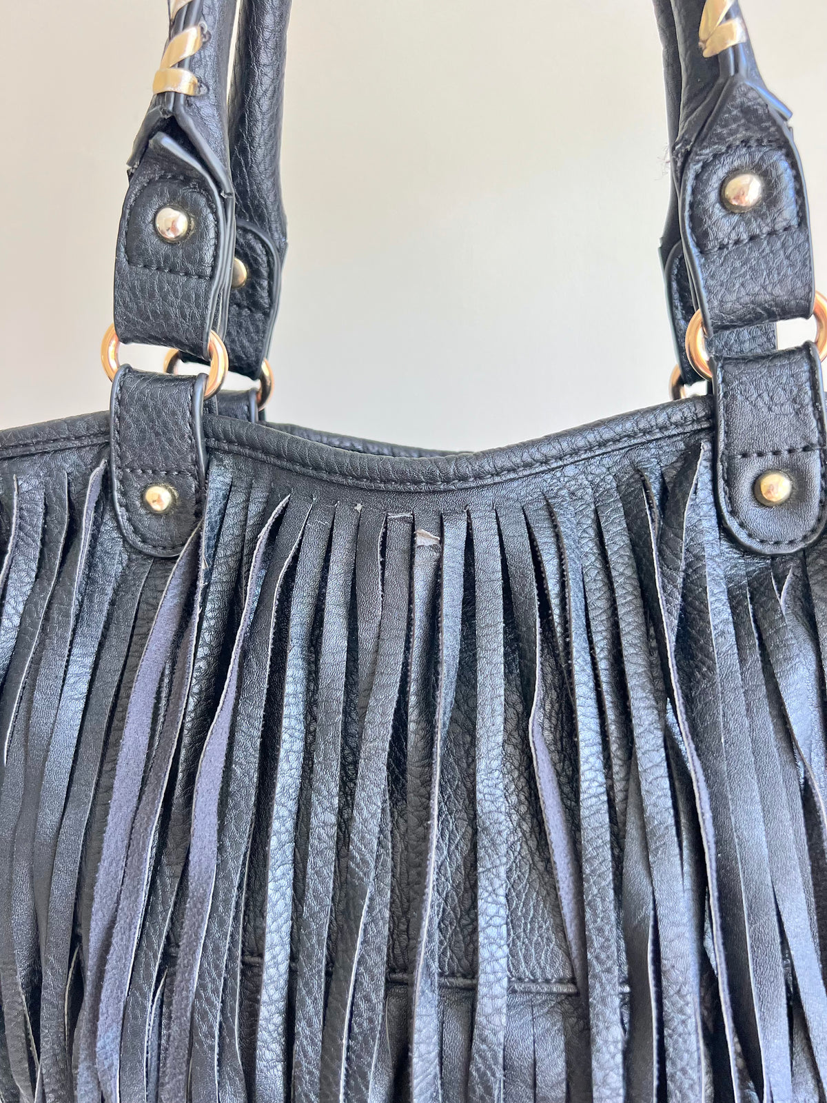 Black Fringe Shoulder Bag with Gold Details