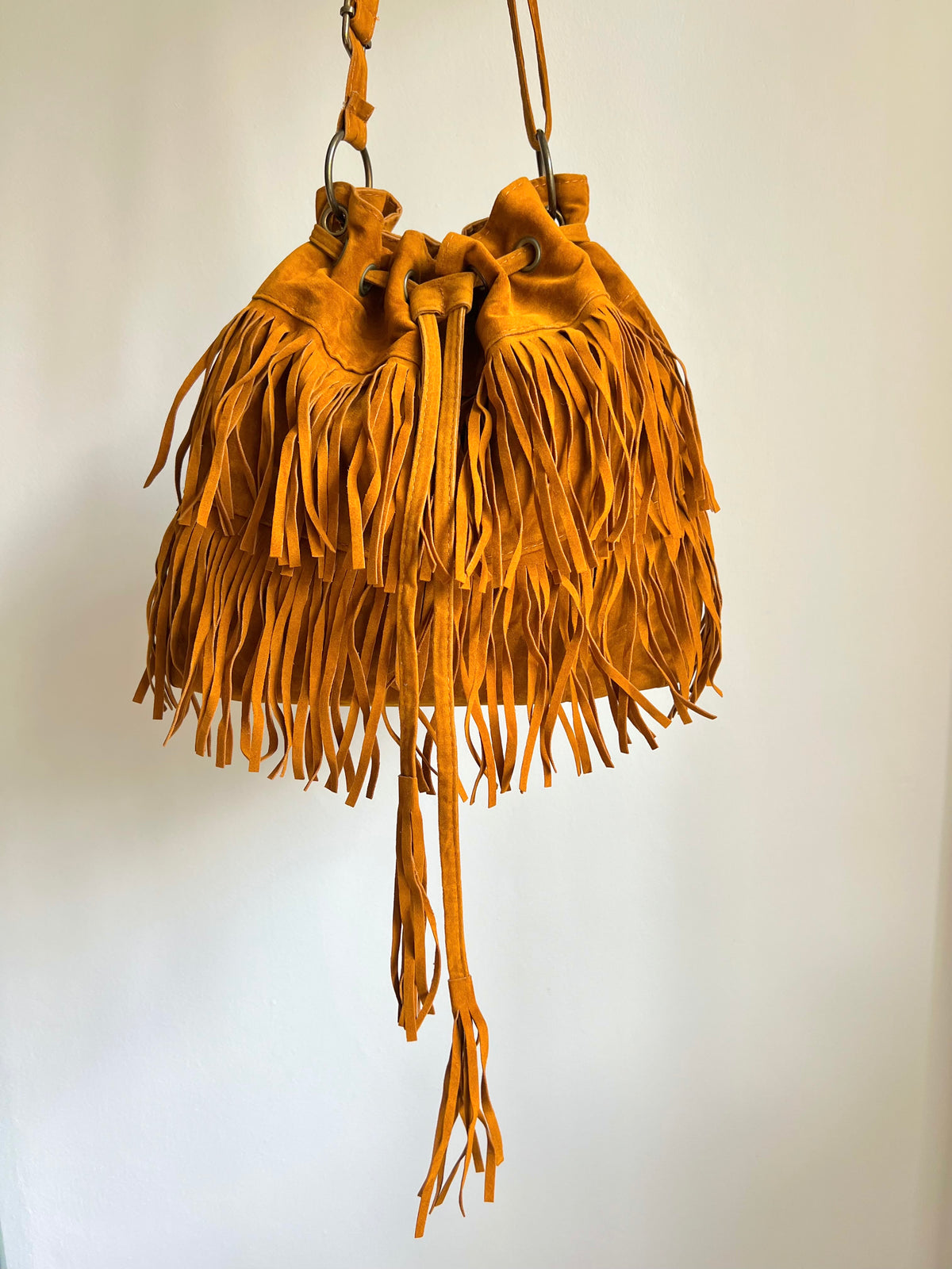 Camel Brown Suede Fringe Crossbody Bag