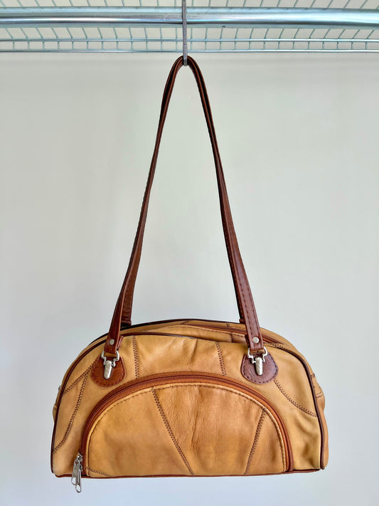Brown Leather Patchwork Shoulder Bag
