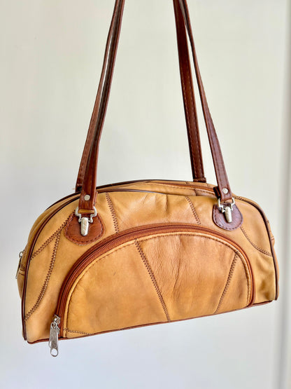 Brown Leather Patchwork Shoulder Bag
