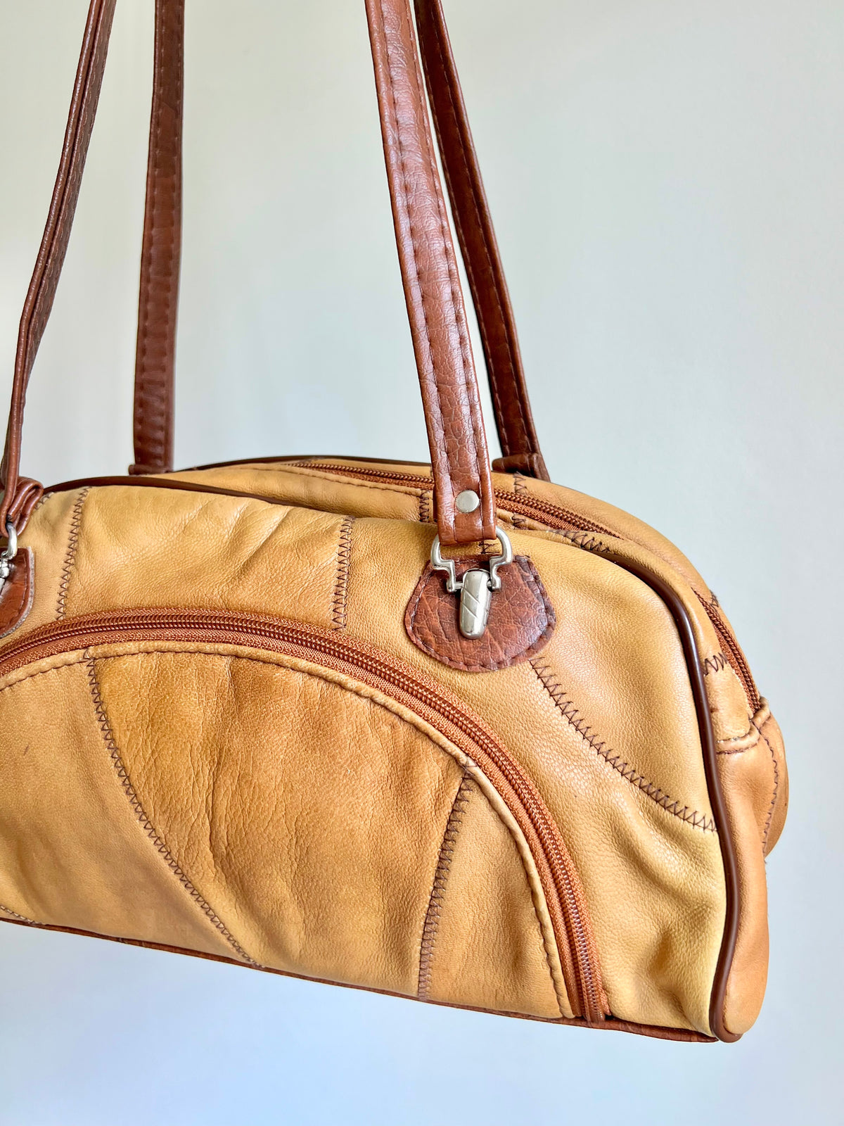 Brown Leather Patchwork Shoulder Bag