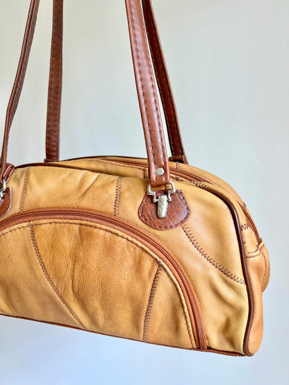 Brown Leather Patchwork Shoulder Bag