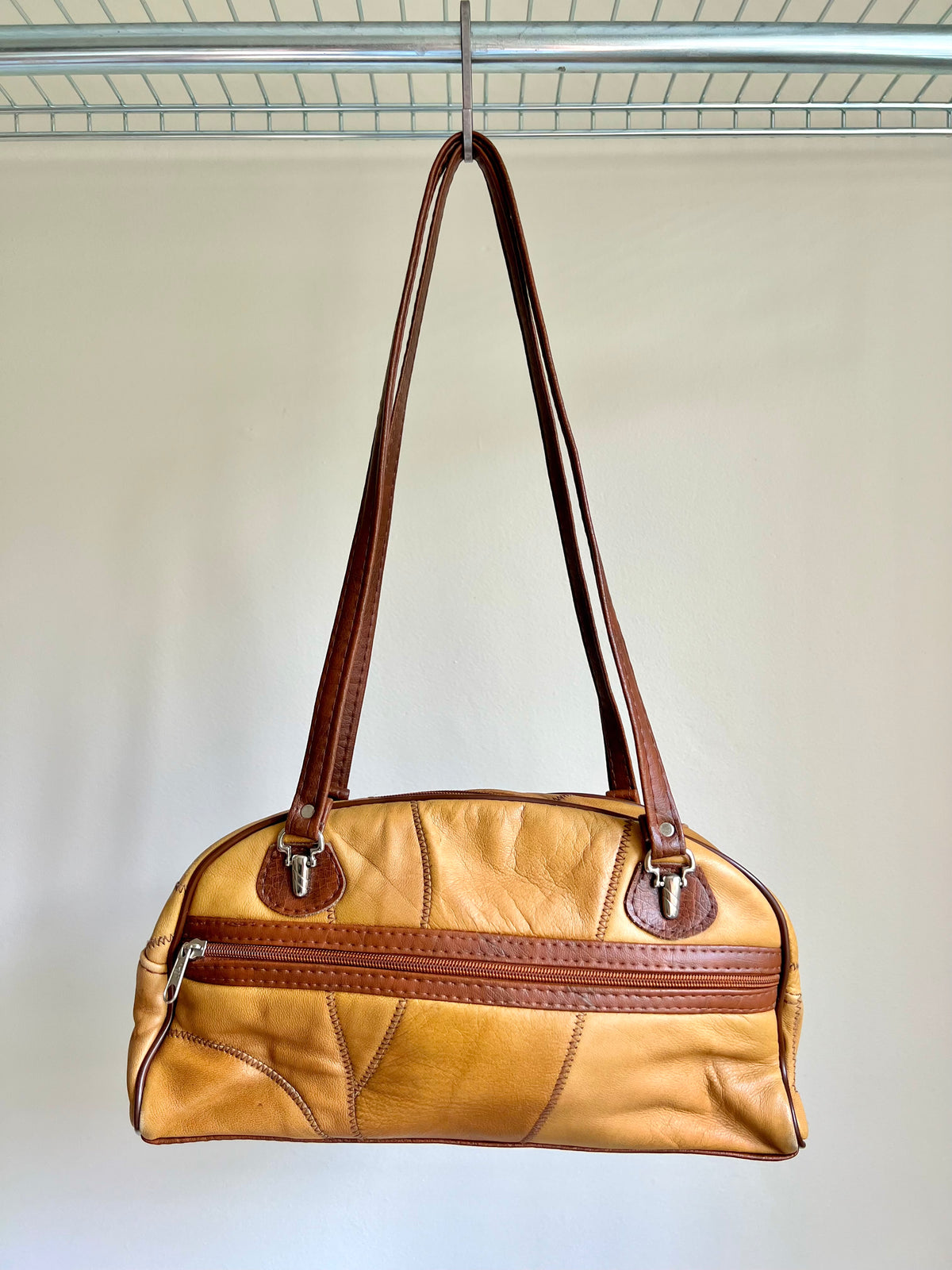 Brown Leather Patchwork Shoulder Bag
