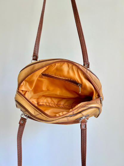 Brown Leather Patchwork Shoulder Bag