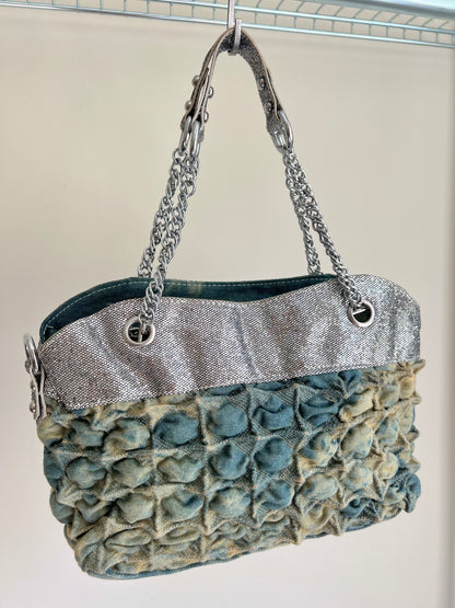 Blue and Silver Textured Shoulder Bag