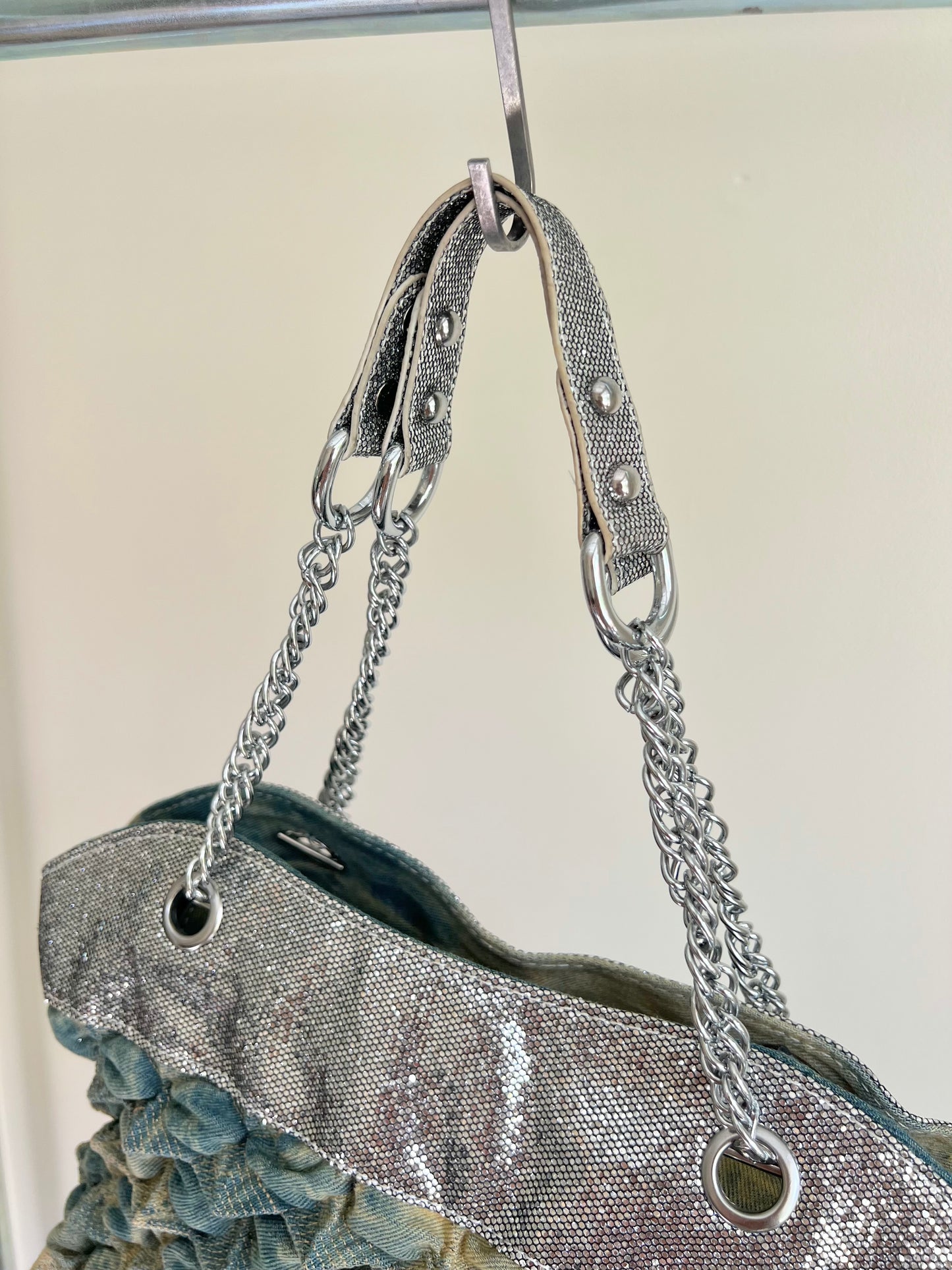 Blue and Silver Textured Shoulder Bag