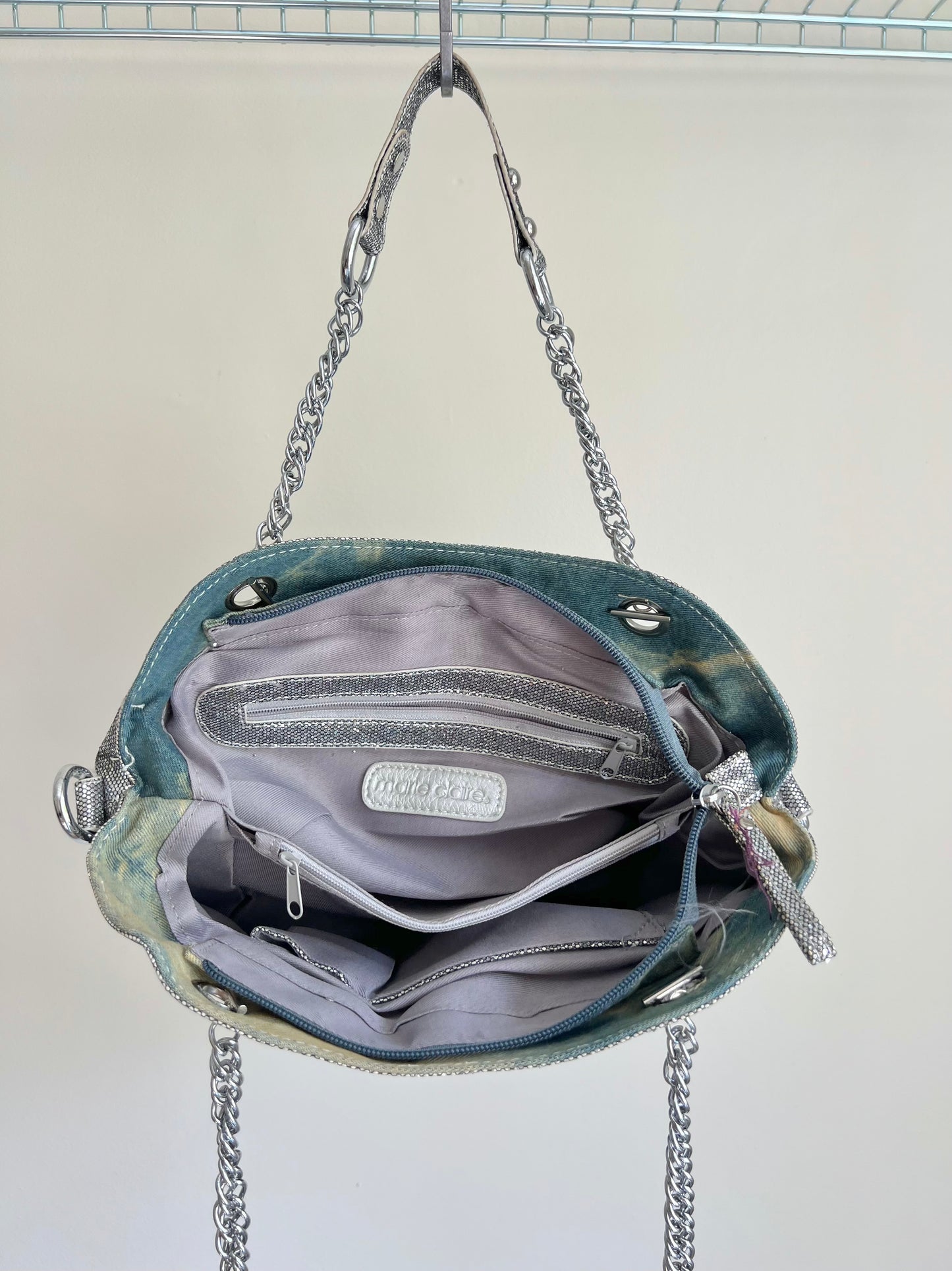 Blue and Silver Textured Shoulder Bag