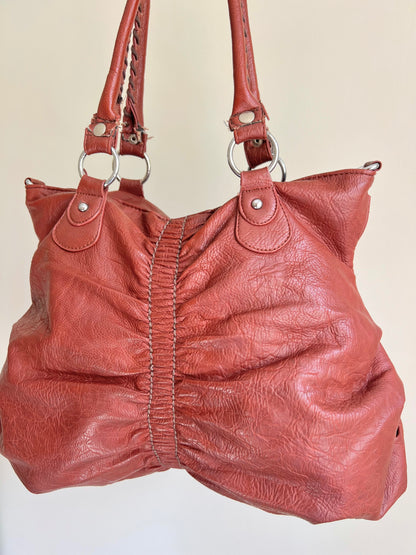 Brown Slouchy Shoulder Bag with Braided Handle Detail