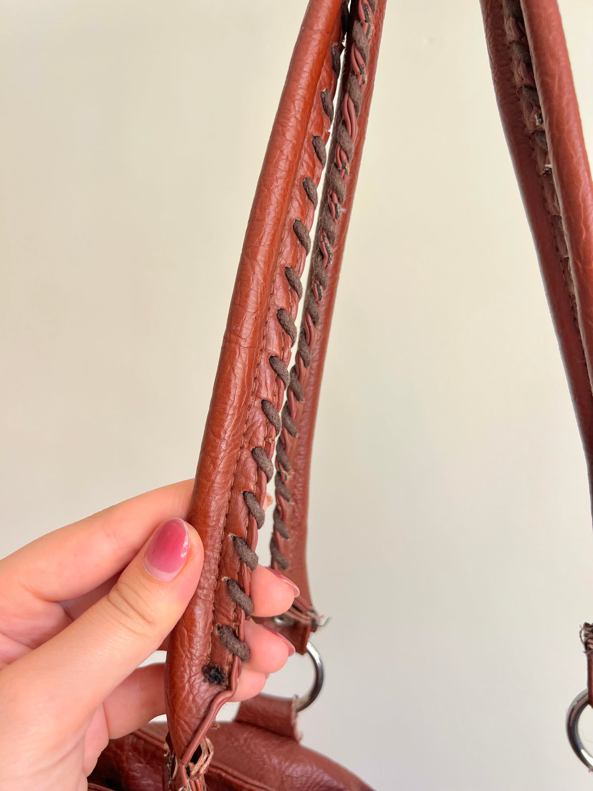 Brown Slouchy Shoulder Bag with Braided Handle Detail