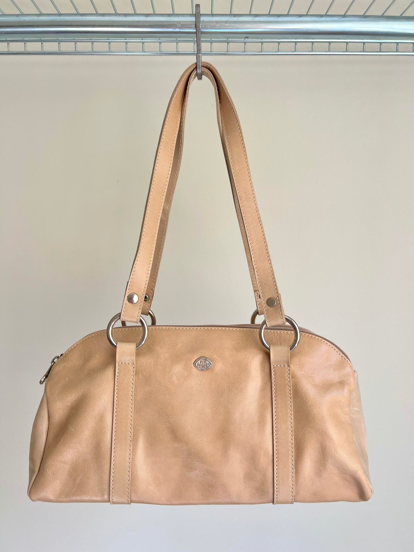 Beige Shoulder Bag with Silver Details