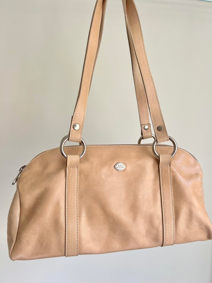 Beige Shoulder Bag with Silver Details
