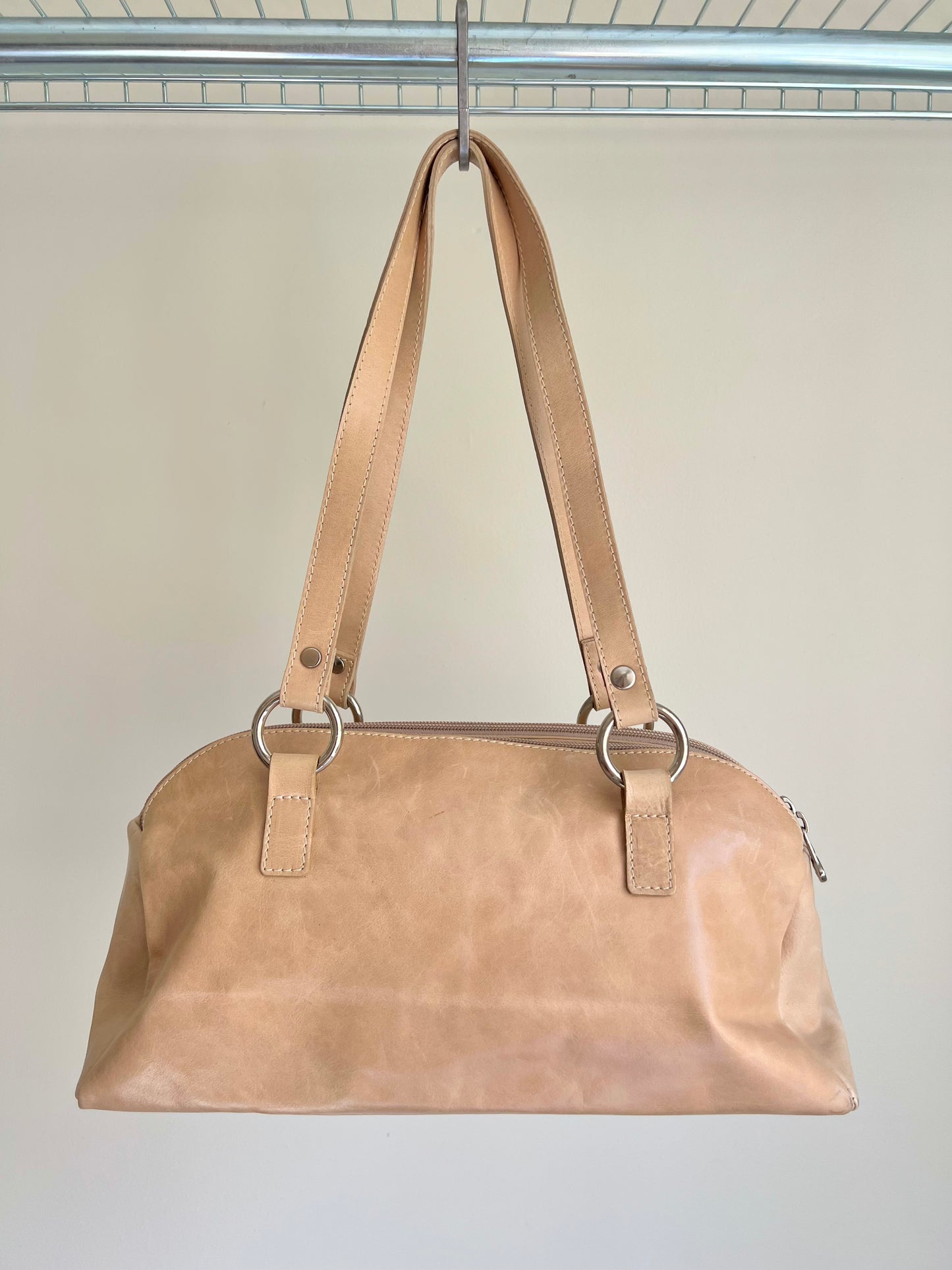 Beige Shoulder Bag with Silver Details