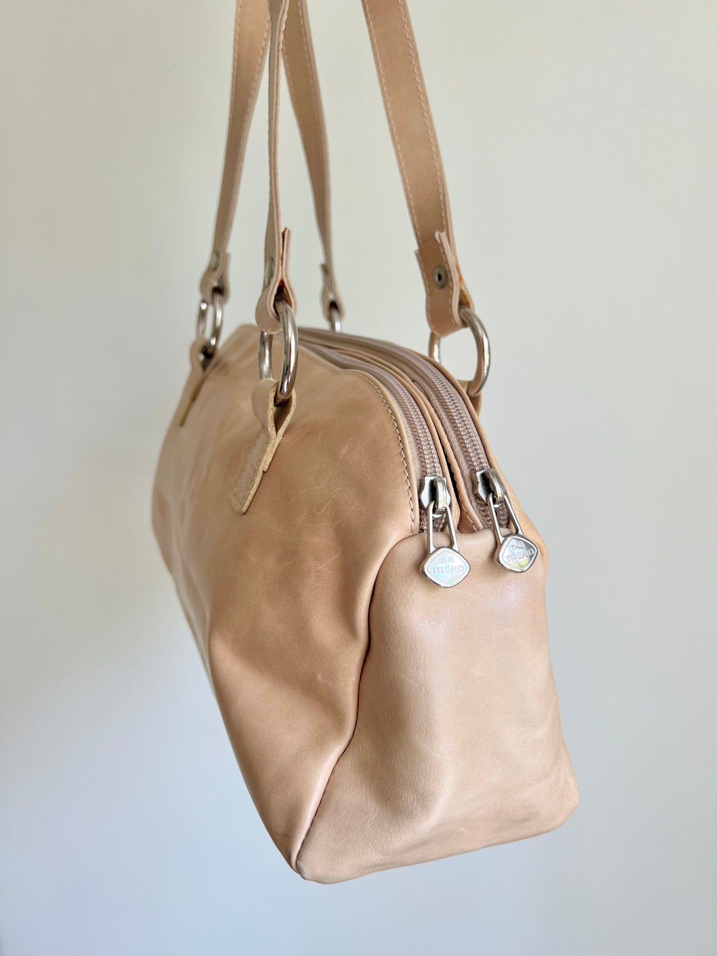 Beige Shoulder Bag with Silver Details