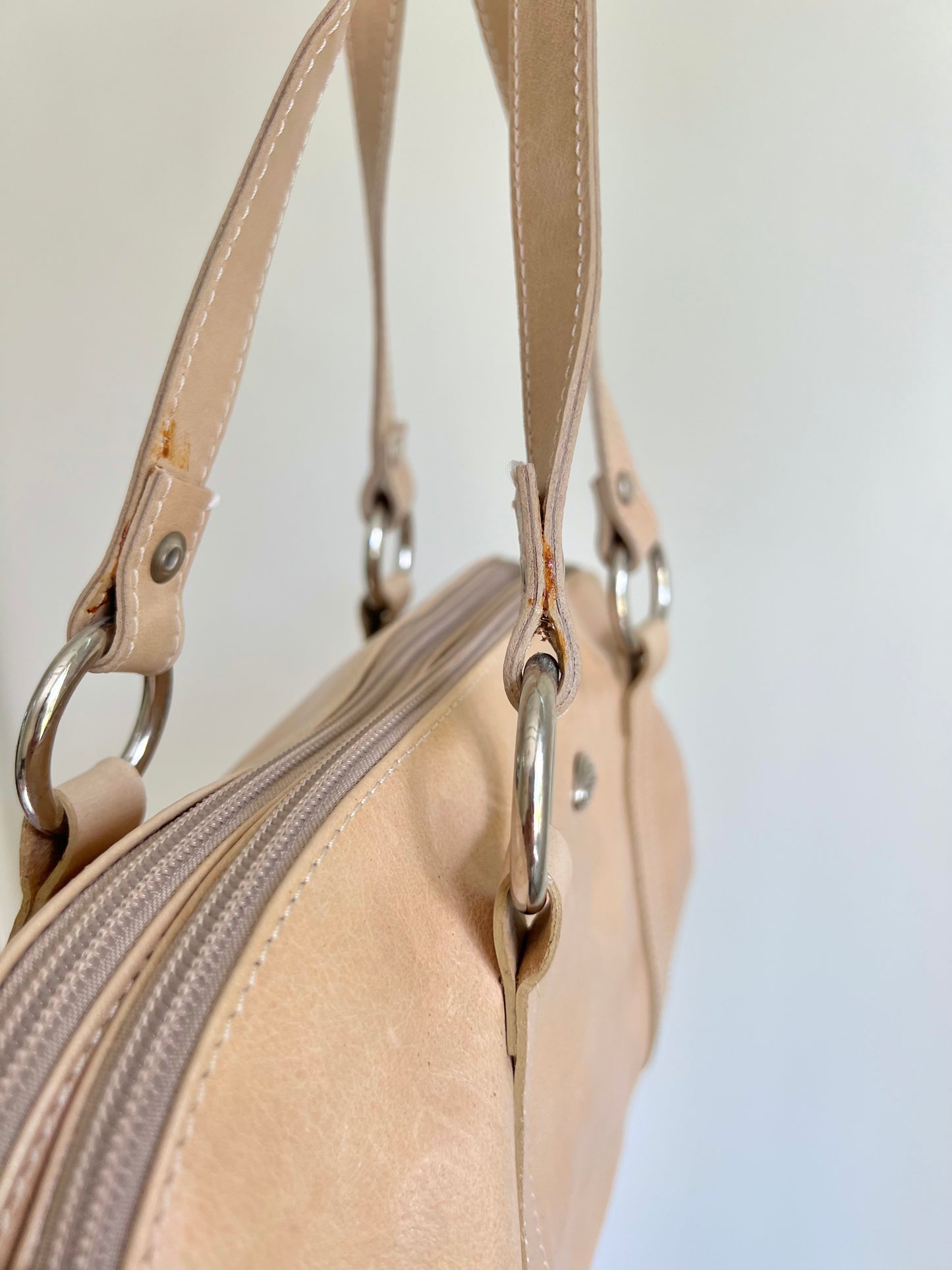 Beige Shoulder Bag with Silver Details