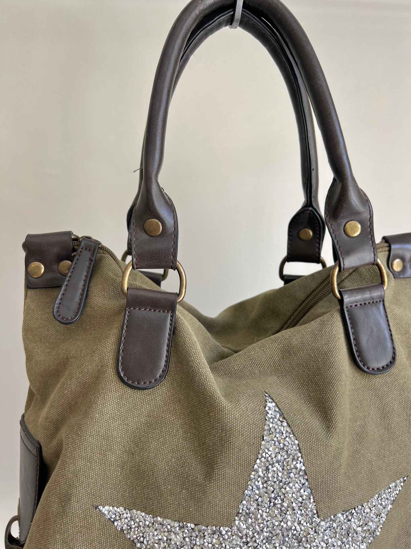 Khaki Canvas Star Hobo Bag