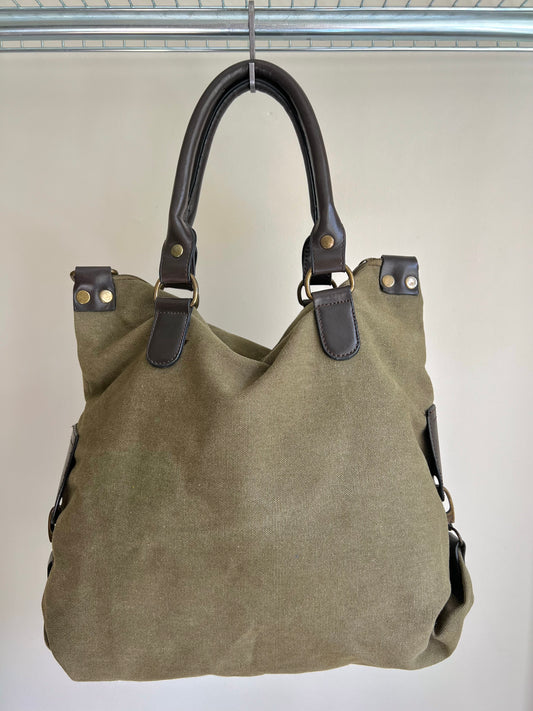 Khaki Canvas Star Hobo Bag