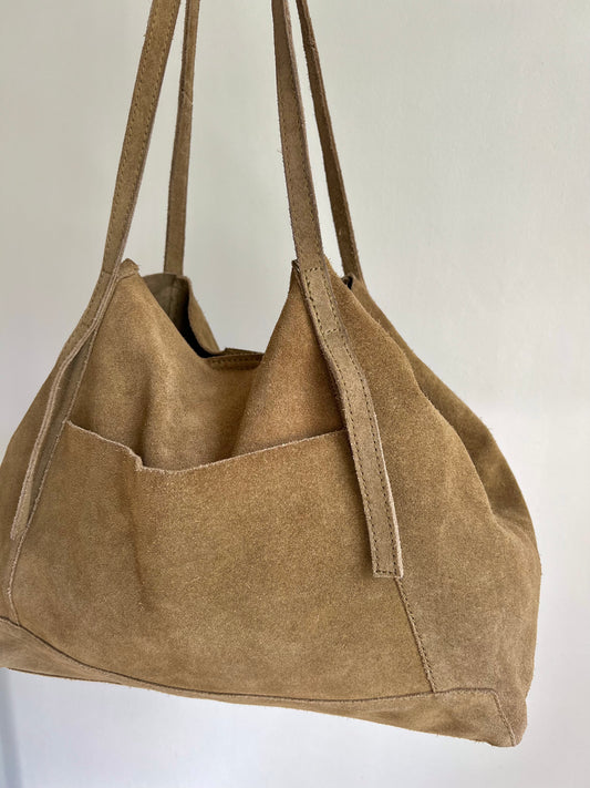 Tan Suede Tote Bag