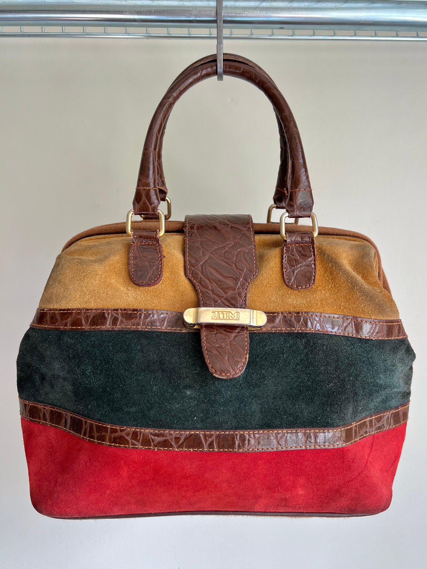 Colour-Block Suede Handbag