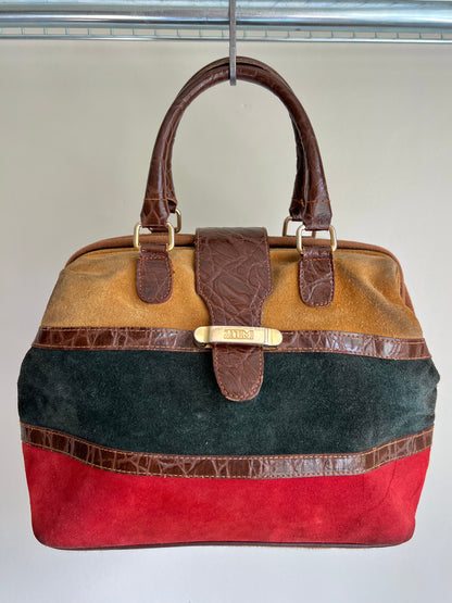 Colour-Block Suede Handbag