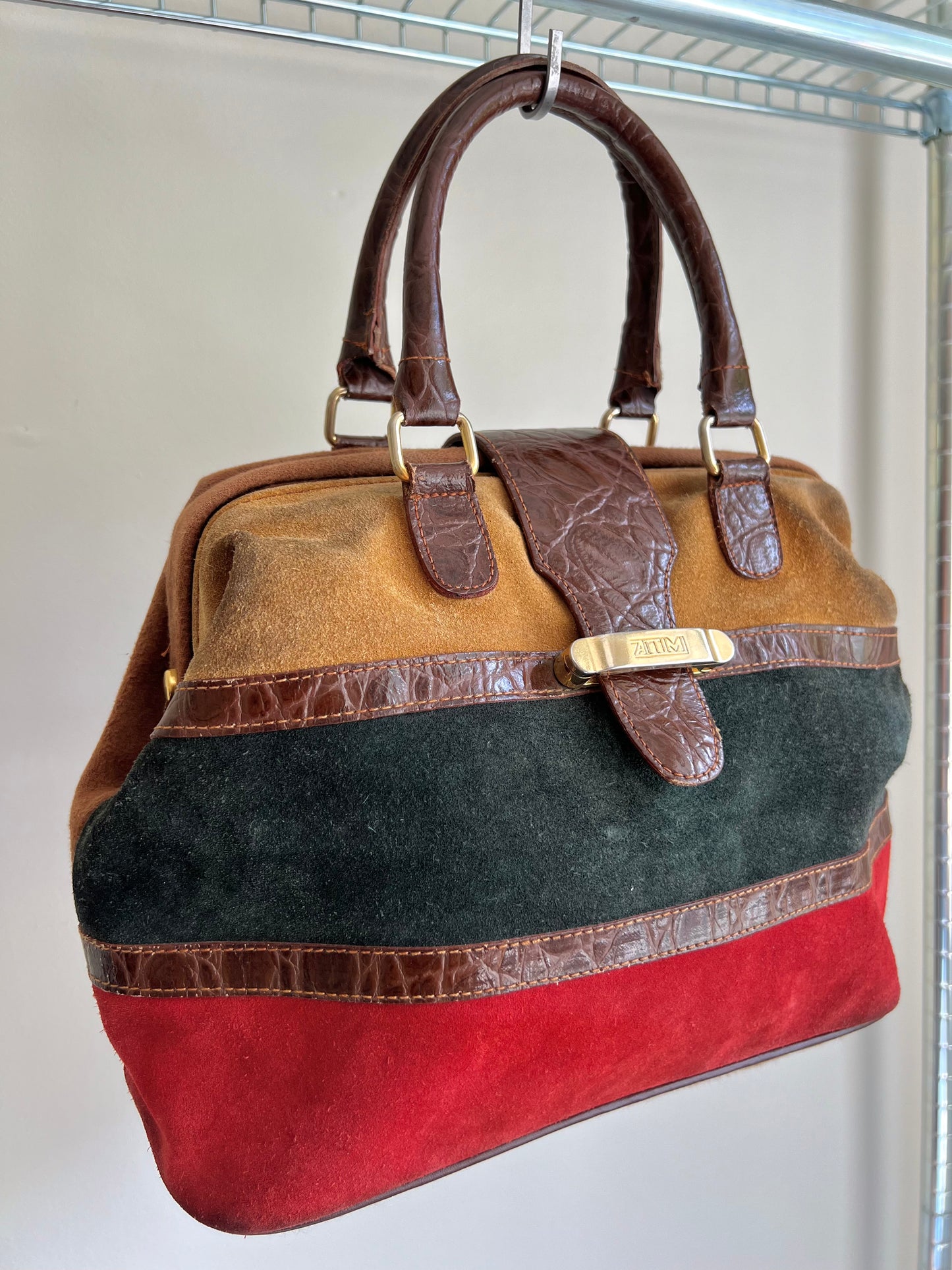 Colour-Block Suede Handbag