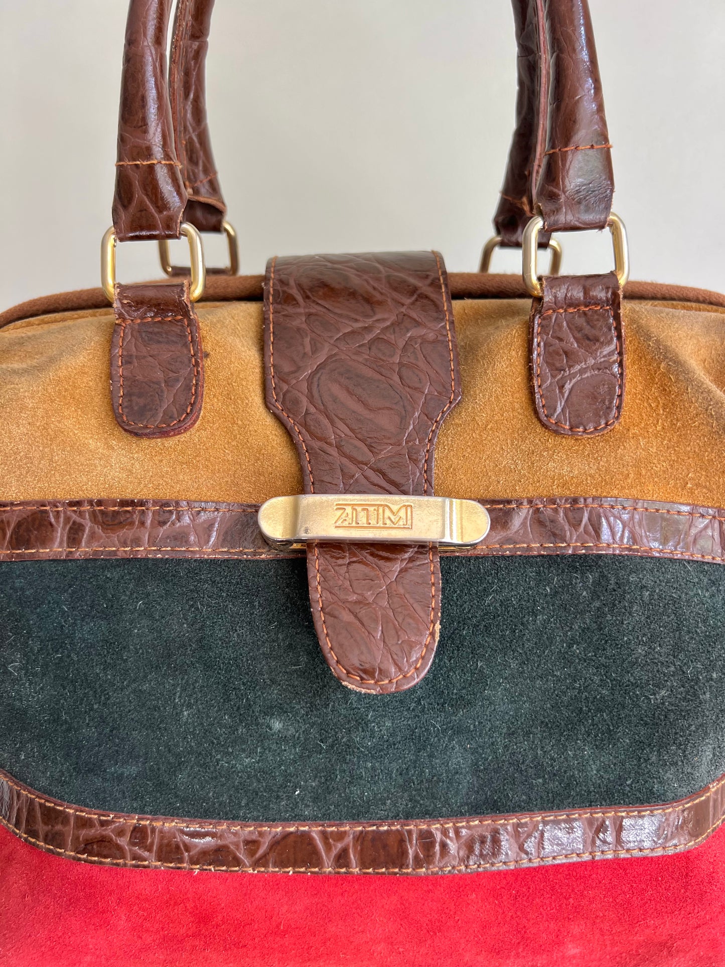 Colour-Block Suede Handbag