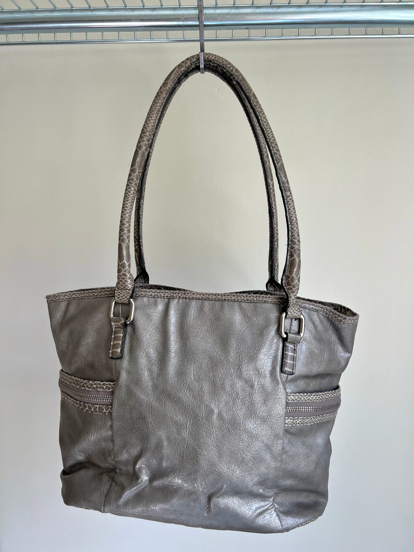 Silver Snakeskin Trim Shoulder Bag