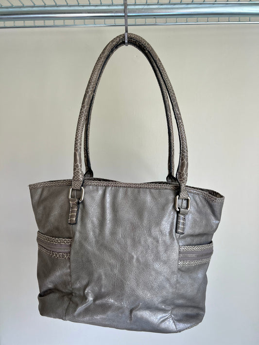 Silver Snakeskin Trim Shoulder Bag