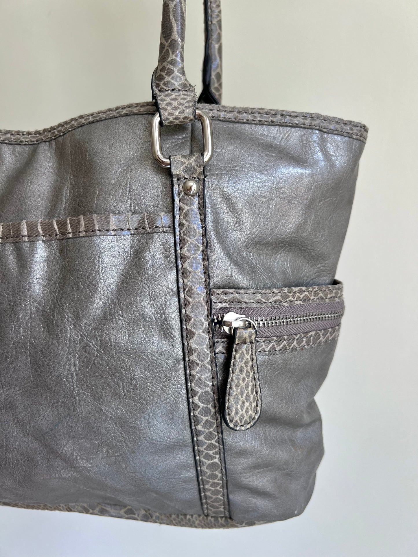 Silver Snakeskin Trim Shoulder Bag