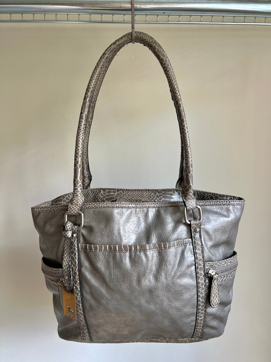 Silver Snakeskin Trim Shoulder Bag