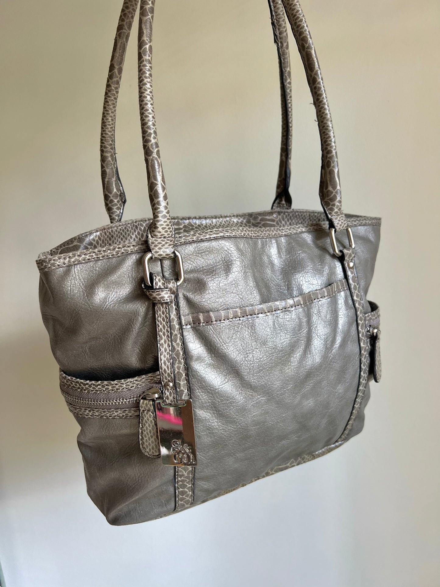 Silver Snakeskin Trim Shoulder Bag
