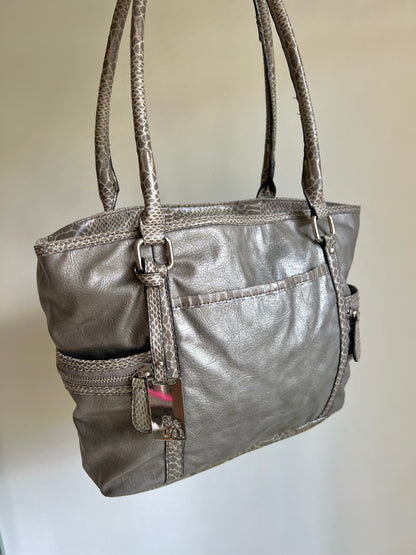 Silver Snakeskin Trim Shoulder Bag