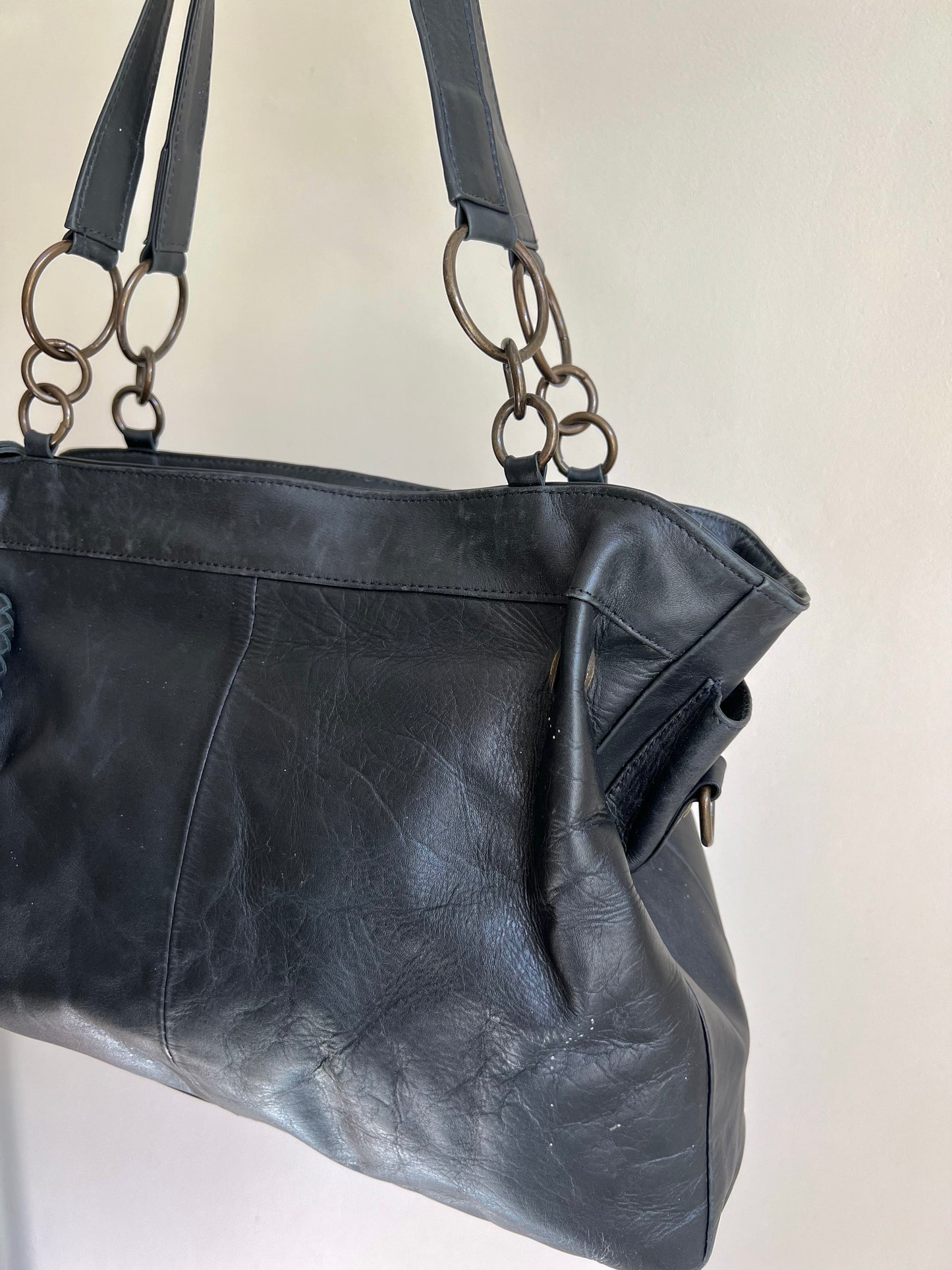 Black Ring Detail Shoulder Bag