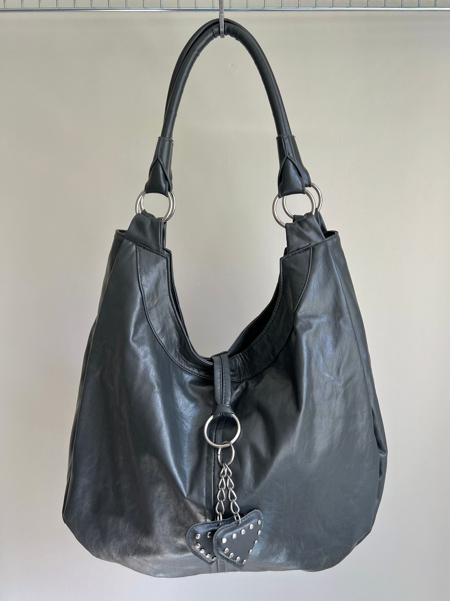 Black Heart Charm Shoulder Bag