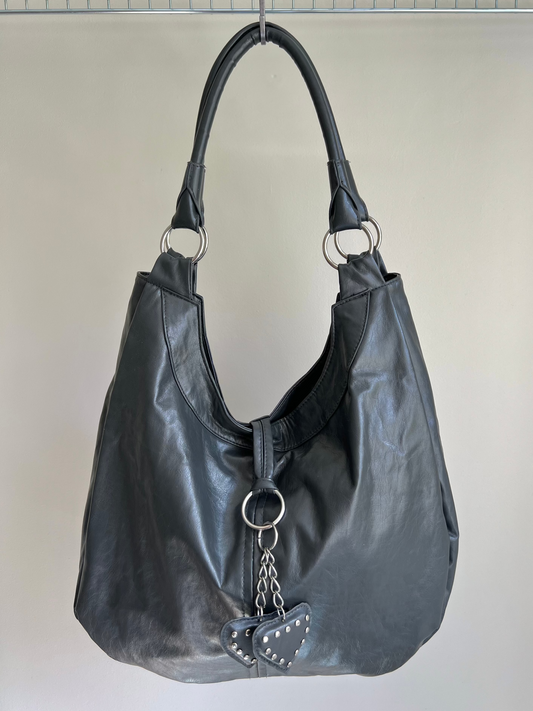 Black Heart Charm Shoulder Bag