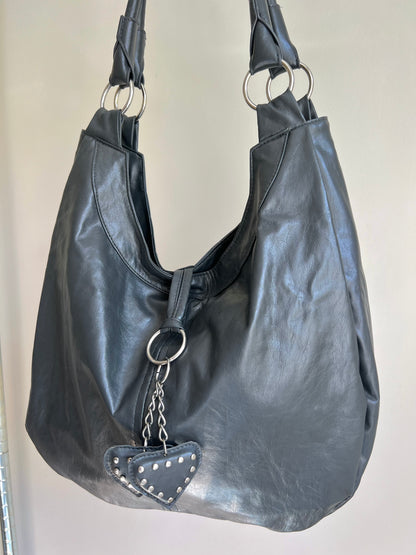 Black Heart Charm Shoulder Bag