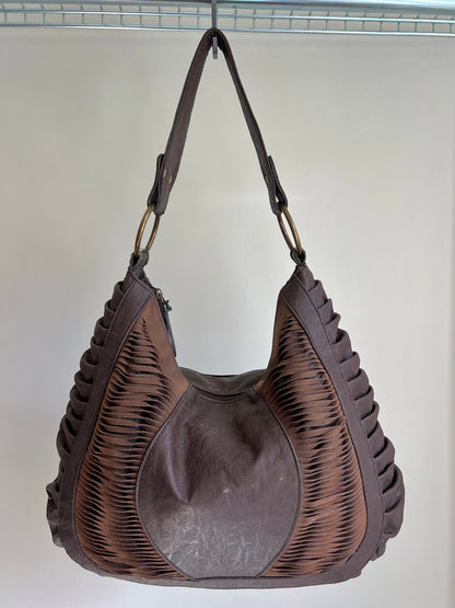 Brown Cut-Out Hobo Shoulder Bag