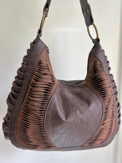 Brown Cut-Out Hobo Shoulder Bag