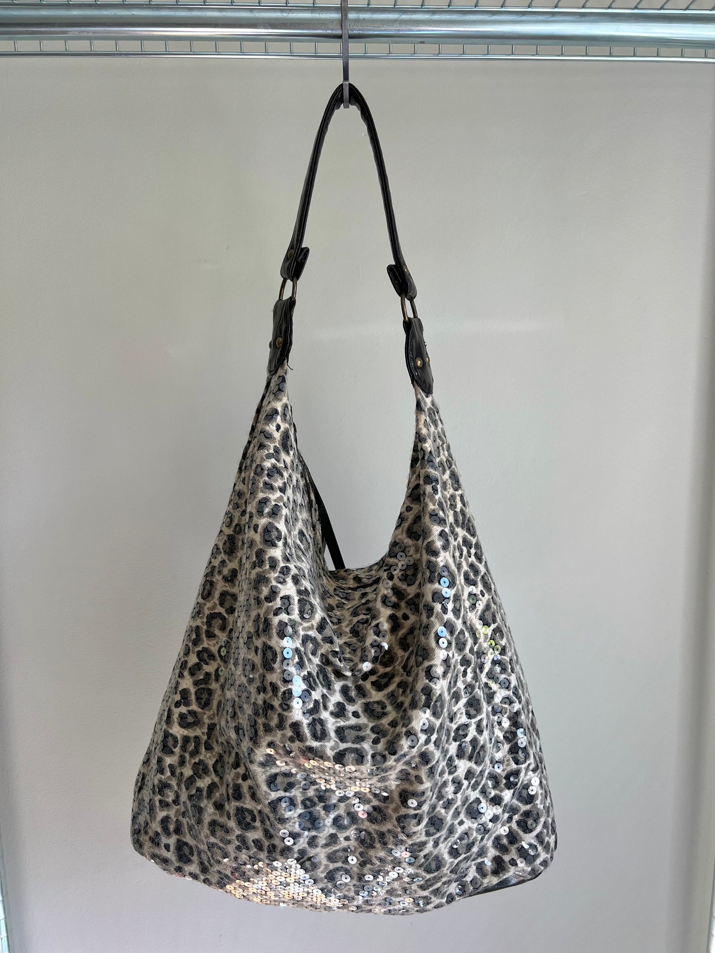 Leopard Sequin Hobo Shoulder Bag